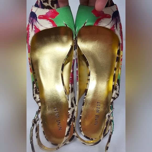 Nine West Sharina Slingback Pump Heels Women's 9.5 M Floral Buckle Adjustable - Picture 10 of 16